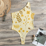 Flower Bee Pattern Print One Shoulder Bodysuit