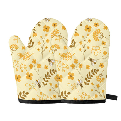 Flower Bee Pattern Print Oven Mitts