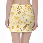 Flower Bee Pattern Print Pencil Mini Skirt