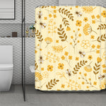 Flower Bee Pattern Print Polyester Shower Curtain
