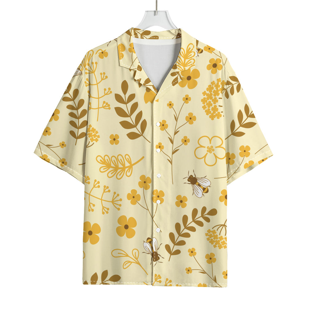 Flower Bee Pattern Print Rayon Hawaiian Shirt