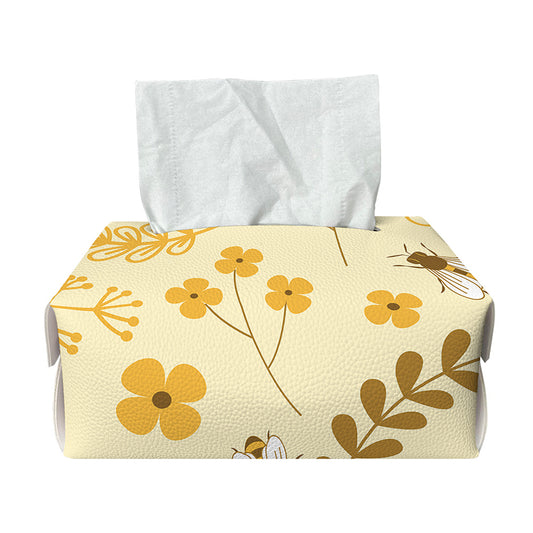 Flower Bee Pattern Print Rectangle Tissue Box Cover