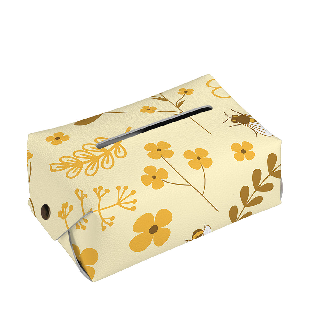 Flower Bee Pattern Print Rectangle Tissue Box Cover