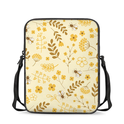 Flower Bee Pattern Print Rectangular Crossbody Bag