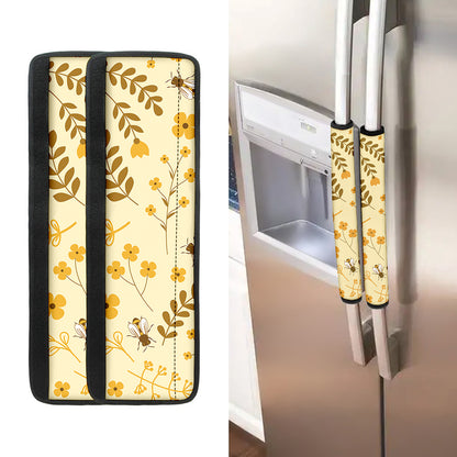 Flower Bee Pattern Print Refrigerator Handle Covers