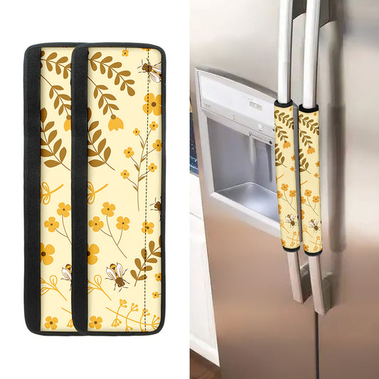 Flower Bee Pattern Print Refrigerator Handle Covers