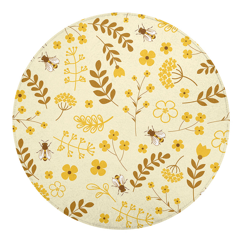 Flower Bee Pattern Print Round Blanket