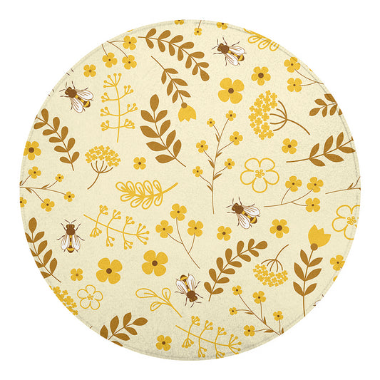 Flower Bee Pattern Print Round Blanket