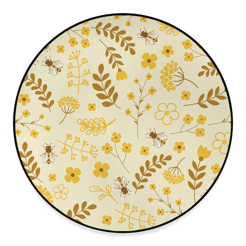 Flower Bee Pattern Print Round Floor Mat