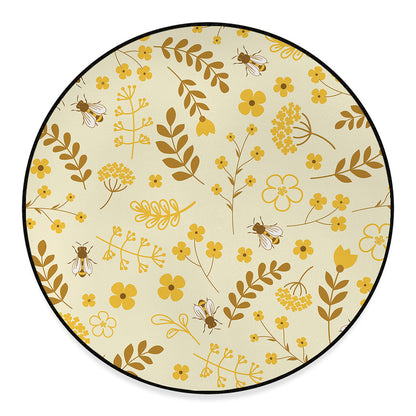 Flower Bee Pattern Print Round Floor Mat