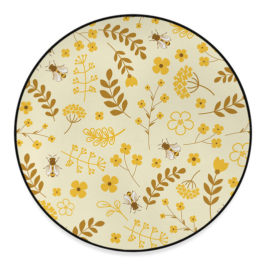 Flower Bee Pattern Print Round Floor Mat