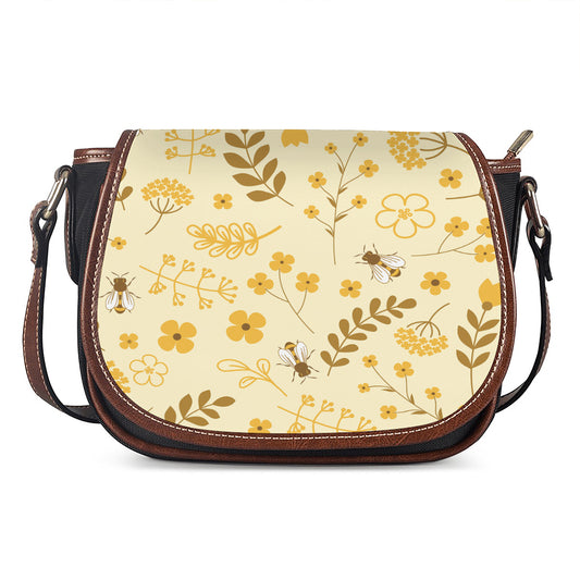 Flower Bee Pattern Print Saddle Bag