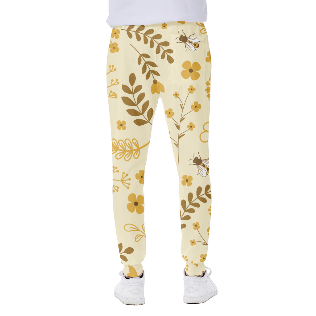 Flower Bee Pattern Print Scuba Joggers