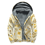 Flower Bee Pattern Print Sherpa Lined Zip Up Hoodie