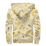 Flower Bee Pattern Print Sherpa Lined Zip Up Hoodie