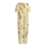 Flower Bee Pattern Print Short Sleeve Long Nightdress