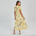 Flower Bee Pattern Print Short Sleeve Maxi Dress