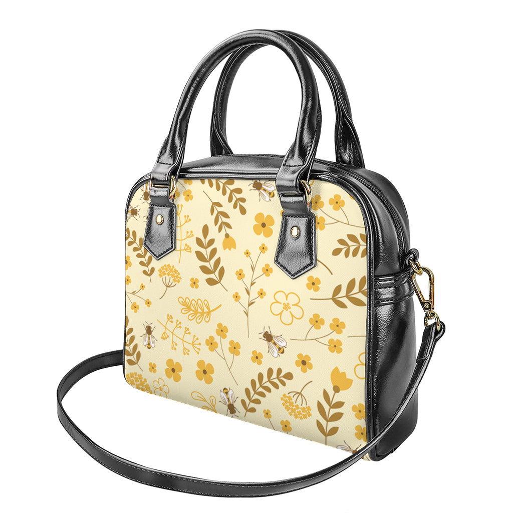 Flower Bee Pattern Print Shoulder Handbag