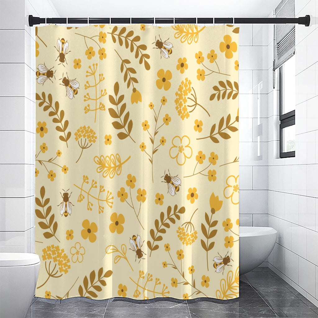 Flower Bee Pattern Print Shower Curtain