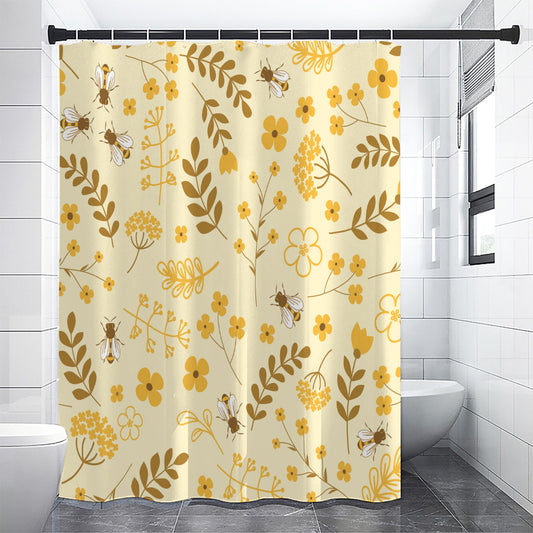 Flower Bee Pattern Print Shower Curtain