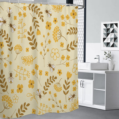 Flower Bee Pattern Print Shower Curtain