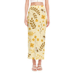 Flower Bee Pattern Print Side Slit Maxi Skirt