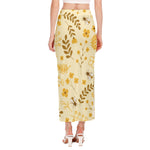 Flower Bee Pattern Print Side Slit Maxi Skirt