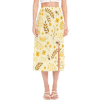 Flower Bee Pattern Print Side Slit Midi Skirt
