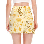 Flower Bee Pattern Print Side Slit Mini Skirt