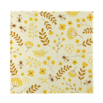Flower Bee Pattern Print Silk Bandana