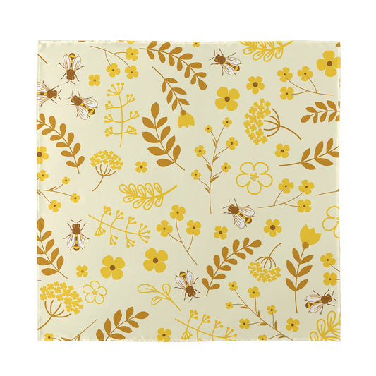Flower Bee Pattern Print Silk Bandana