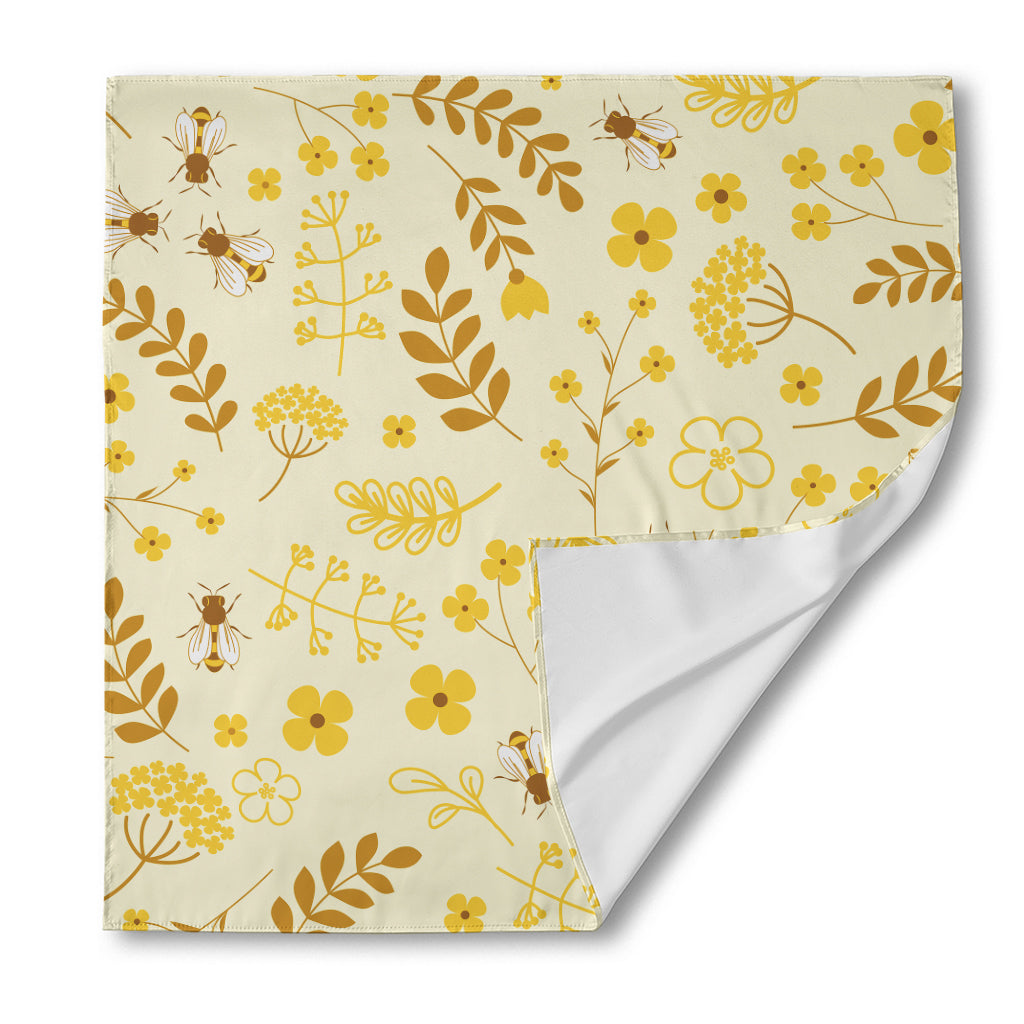 Flower Bee Pattern Print Silk Bandana