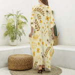 Flower Bee Pattern Print Silk V-Neck Kaftan Dress
