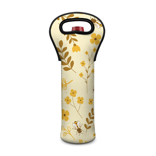 Flower Bee Pattern Print Single Neoprene Wine Tote
