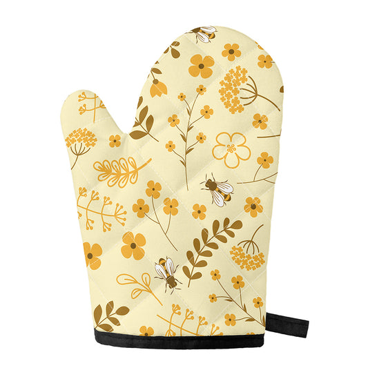 Flower Bee Pattern Print Single Oven Mitt