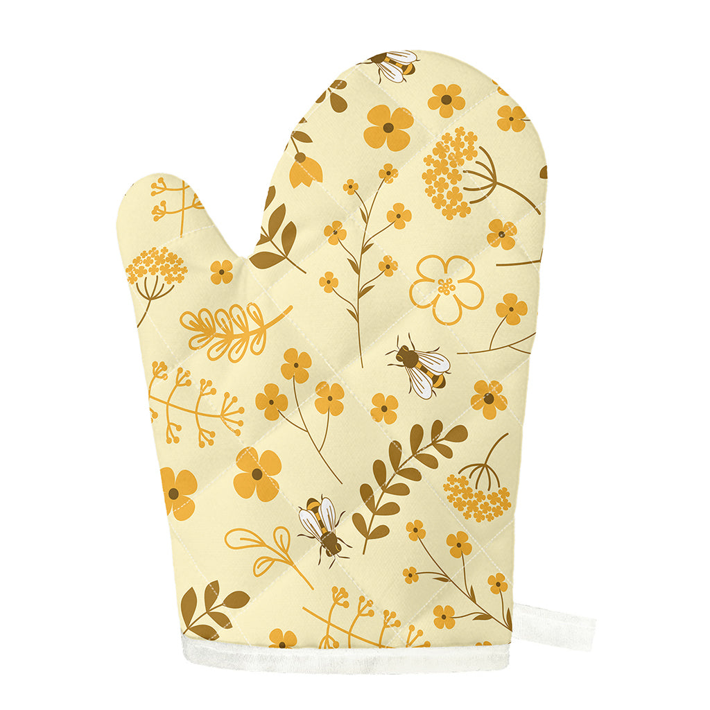 Flower Bee Pattern Print Single Oven Mitt
