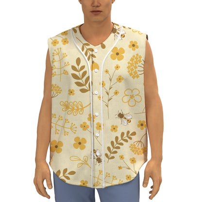 Flower Bee Pattern Print Sleeveless Baseball Jersey