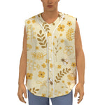 Flower Bee Pattern Print Sleeveless Baseball Jersey