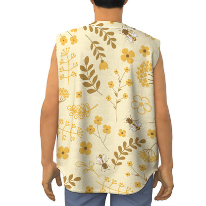 Flower Bee Pattern Print Sleeveless Baseball Jersey