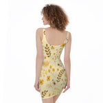 Flower Bee Pattern Print Sleeveless Bodycon Dress