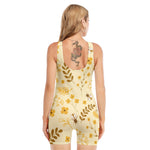 Flower Bee Pattern Print Sleeveless One Piece Swimsuit