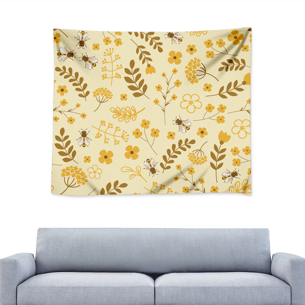 Flower Bee Pattern Print Tapestry