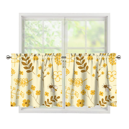 Flower Bee Pattern Print Tier Curtains