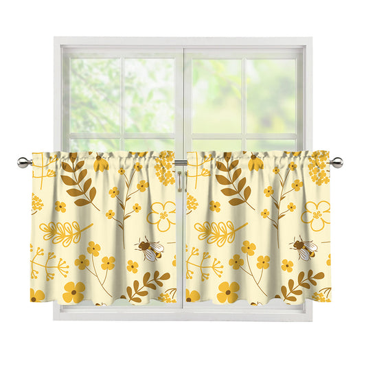 Flower Bee Pattern Print Tier Curtains