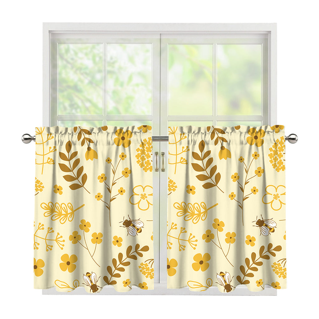 Flower Bee Pattern Print Tier Curtains
