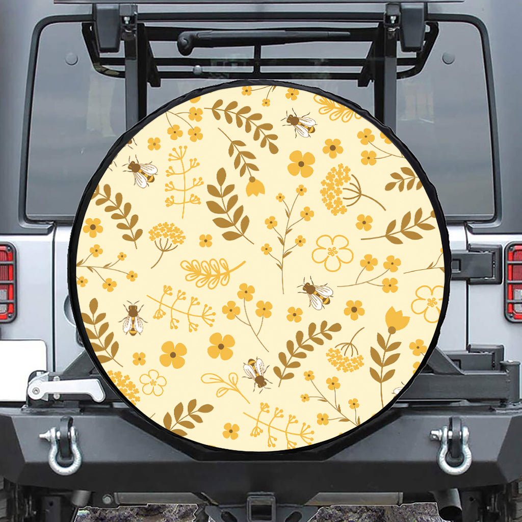 Flower Bee Pattern Print Tire Cover