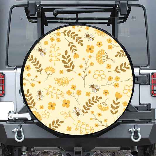 Flower Bee Pattern Print Tire Cover