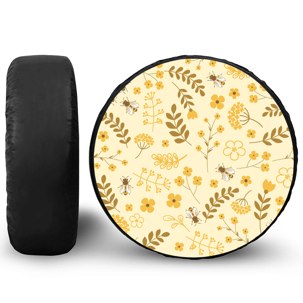 Flower Bee Pattern Print Tire Cover