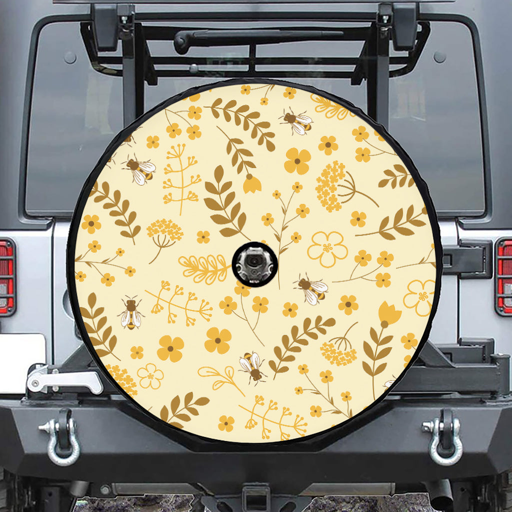 Flower Bee Pattern Print Tire Cover With Camera Hole