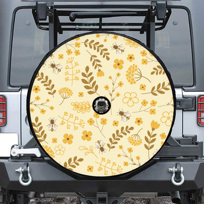 Flower Bee Pattern Print Tire Cover With Camera Hole